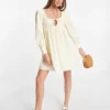 Glamorous Long Sleeve Mini Prairie Dress In Yellow Check Print For Women Ditsy Rose Stripe