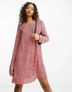 Glamorous Long Sleeve Smock Dress In Red White Floral For Women -Glamorous Shop 204009964 1 redwhitefloral 1