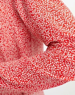 Glamorous Long Sleeve Smock Dress In Red White Floral For Women -Glamorous Shop 204009964 3