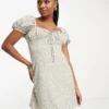 Glamorous Petite Milkmaid Mini Tea Dress In Cream Spring Floral For Women