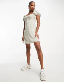 Glamorous Petite Milkmaid Mini Tea Dress In Cream Spring Floral For Women -Glamorous Shop 204062369 4