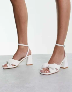 Glamorous Mid Heel Sandals With Bow In White For Women -Glamorous Shop 204135170 3