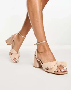 Glamorous Exclusive Mid Heel Sandals With Bow In Blush For Women -Glamorous Shop 204861365 1 blush 1