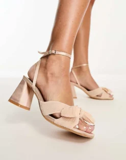 Glamorous Exclusive Mid Heel Sandals With Bow In Blush For Women -Glamorous Shop 204861365 3