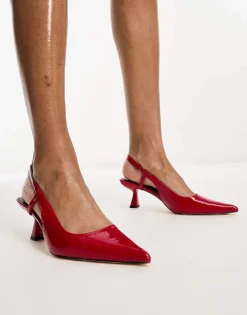 Glamorous Slingback Mid Stiletto Heels In Red Patent For Women