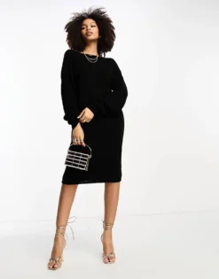 Glamorous Scoop Lace Back Midi Jumper Dress In Black For Women -Glamorous Shop 204926039 3