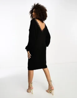 Glamorous Scoop Lace Back Midi Jumper Dress In Black For Women -Glamorous Shop 204926039 4