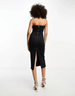 Glamorous 90s Bandeau Midi Dress In Washed Denim For Women Black -Glamorous Shop 205009275 3