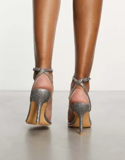 Glamorous Barely There Heeled Sandals In Silver Glitter For Women -Glamorous Shop 205128200 3