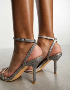 Glamorous Barely There Heeled Sandals In Silver Glitter For Women -Glamorous Shop 205128200 4
