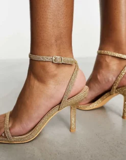 Glamorous Barely There Heeled Sandals In Gold Glitter For Women -Glamorous Shop 205128224 3