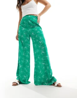 Glamorous Wide Leg Trousers In Green Scribble Floral For Women Green White Scribble -Glamorous Shop 205381028 1 greenwhitescribble 1