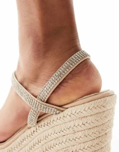 Glamorous Espadilles Wedge Heeled Sandals In Silver Diamante For Women -Glamorous Shop 205491135 3