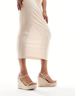 Glamorous Espadilles Wedge Heeled Sandals In Silver Diamante For Women -Glamorous Shop 205491135 4