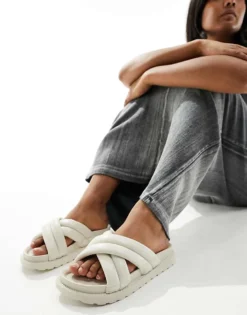 Glamorous Cross Strap Slide In Off White For Women