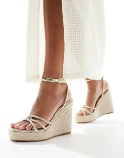 Glamorous Espadrilles Wedge Heeled Sandals In Gold For Women -Glamorous Shop 205491182 3