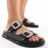Glamorous Rhinestone Buckle Slides In Black For Women