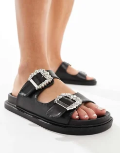 Glamorous Rhinestone Buckle Slides In Black For Women