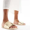 Glamorous Weave Slides In Gold For Women