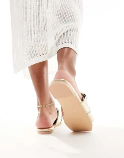 Glamorous Weave Slides In Gold For Women -Glamorous Shop 205491318 4