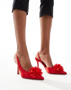 Glamorous Slingback Heeled Shoes With Flower In Red For Women -Glamorous Shop 205760490 3
