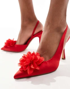 Glamorous Slingback Heeled Shoes With Flower In Red For Women -Glamorous Shop 205760490 4