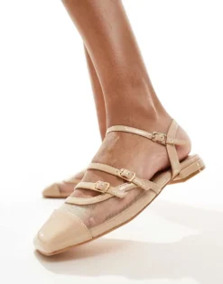 Glamorous Buckle Flat Shoes In Neutral Mesh For Women Nude -Glamorous Shop 205760504 3