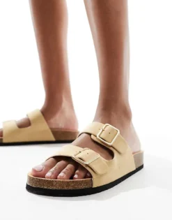 Glamorous Double Strap Footbed Sandals In Taupe For Women -Glamorous Shop 205760548 1 taupe 1