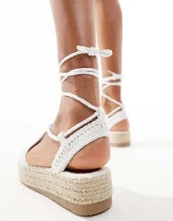 Glamorous Crochet Flat Espadrilles In Cream For Women -Glamorous Shop 205760555 3