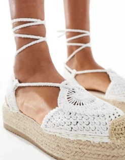 Glamorous Crochet Flat Espadrilles In Cream For Women -Glamorous Shop 205760555 4