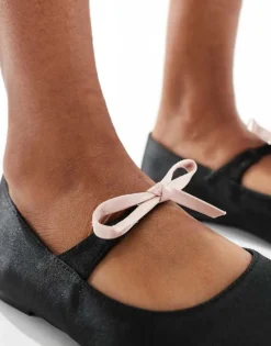 Glamorous Bow Ballet Flats In Black And Cream For Women Black & Cream Bow -Glamorous Shop 205760610 3