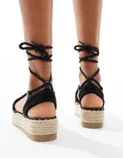 Glamorous Crochet Flat Espadrilles In Black For Women -Glamorous Shop 205760618 3