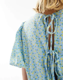 Glamorous Short Sleeve Volume Smock Dress In Blue Yellow Ditsy For Women -Glamorous Shop 205966048 3