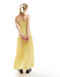 Glamorous Shirred Bust Cami Volume Maxi Smock Dress In Yellow Stripe For Women -Glamorous Shop 205996725 3