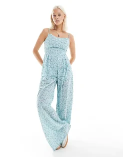 Glamorous Strappy Jumpsuit In Mint Lilac Ditsy For Women Mint Floral