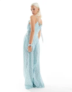 Glamorous Strappy Jumpsuit In Mint Lilac Ditsy For Women Mint Floral -Glamorous Shop 205996743 3