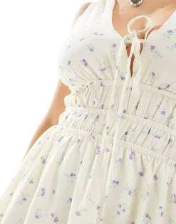 Glamorous Ruched Waist Mini Dress In Yellow Ditsy Floral For Women -Glamorous Shop 205996817 4