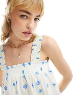 Glamorous Cami Smock Top In Blue Ditsy Co-ord For Women White Blue Ditsy -Glamorous Shop 205996830 3