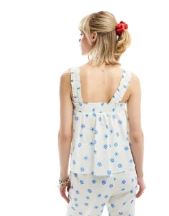 Glamorous Cami Smock Top In Blue Ditsy Co-ord For Women White Blue Ditsy -Glamorous Shop 205996830 4