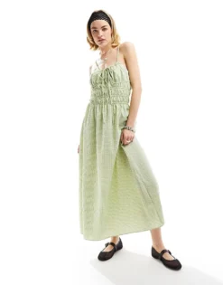 Glamorous Ruched Bust Cami Maxi Dress In Green Check For Women -Glamorous Shop 205996839 1 greencheck 1