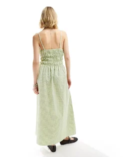 Glamorous Ruched Bust Cami Maxi Dress In Green Check For Women -Glamorous Shop 205996839 4