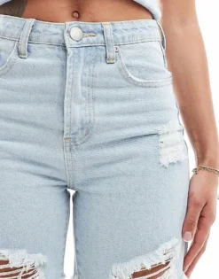 Glamorous High Waisted Longer Line Denim Shorts In 90s Blue For Women Light Blue -Glamorous Shop 205996878 3