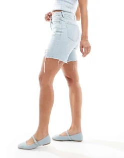 Glamorous High Waisted Longer Line Denim Shorts In 90s Blue For Women Light Blue -Glamorous Shop 205996878 4