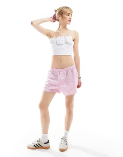 Glamorous Strappy Cami Crop Top With Corsage Rosette Detail In White For Women -Glamorous Shop 205996912 3