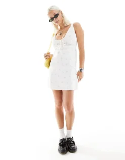 Glamorous Relaxed V Neck Mini Dress In Pink Mini Rose Floral For Women White Pink Mini Rose -Glamorous Shop 206113002 3