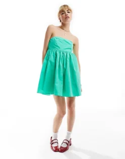Glamorous Bandeau Volume Mini Smock Dress In Turquoise Green For Women Bright Green -Glamorous Shop 206113081 1 brightgreen 1