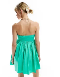 Glamorous Bandeau Volume Mini Smock Dress In Turquoise Green For Women Bright Green -Glamorous Shop 206113081 4