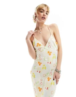Glamorous Cami Midi Slip Dress In Mix Summer Print For Women Cream Fruit Print -Glamorous Shop 206113099 1 creamfruitprint 1
