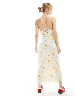 Glamorous Cami Midi Slip Dress In Mix Summer Print For Women Cream Fruit Print -Glamorous Shop 206113099 3