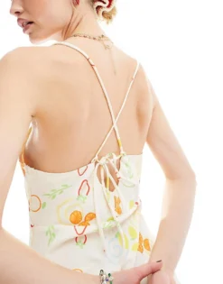 Glamorous Cami Midi Slip Dress In Mix Summer Print For Women Cream Fruit Print -Glamorous Shop 206113099 4